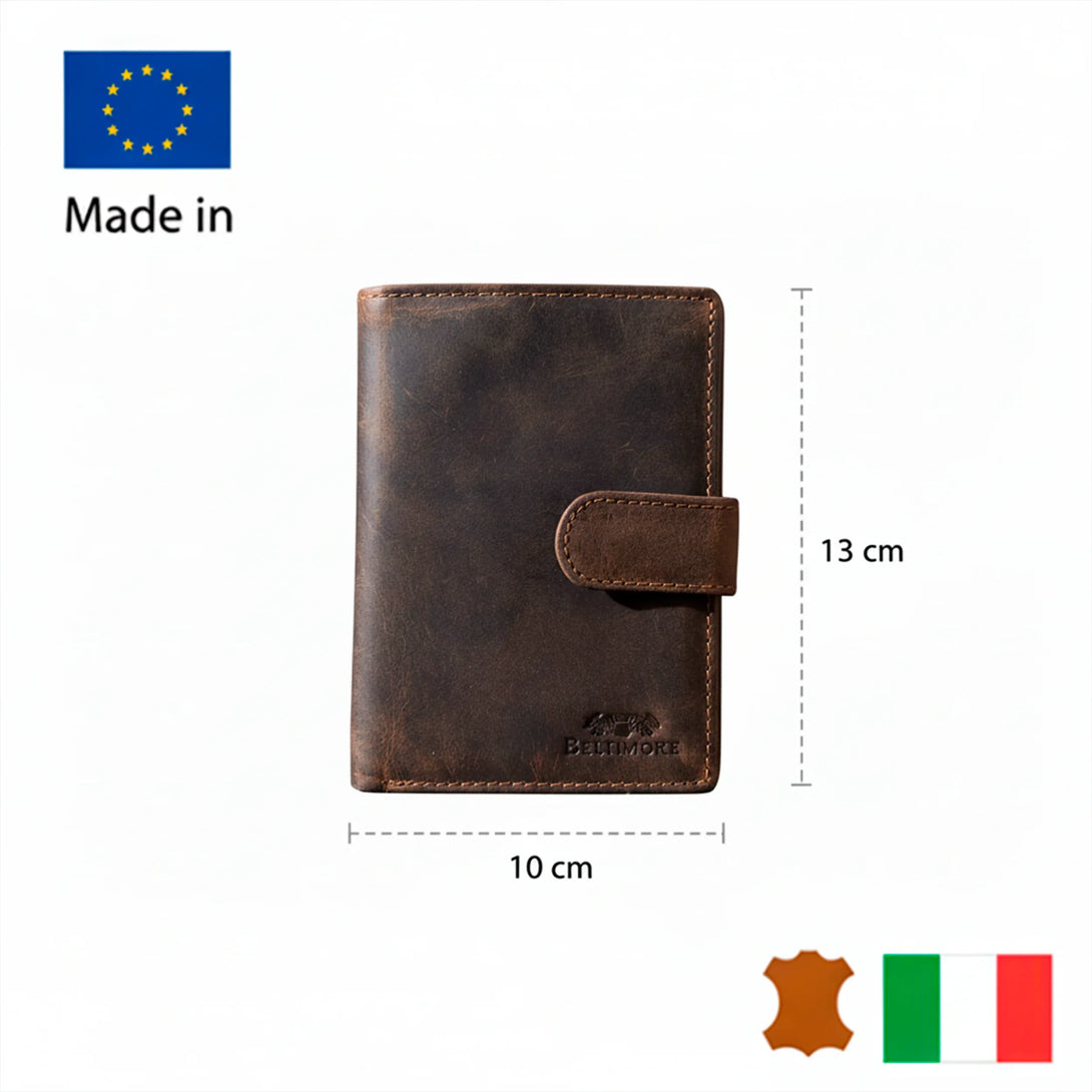 Personalized brown leather wallet for men, 13x10 cm, made in Europe, gift option