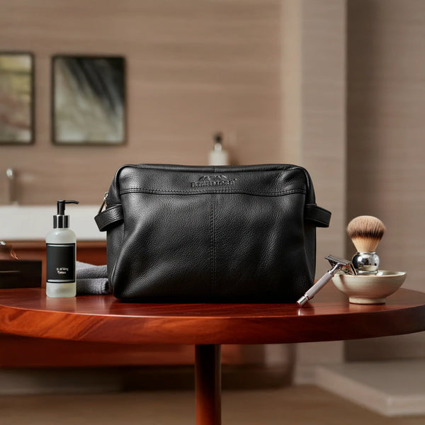 Men’s Leather Toiletry Bag – Black Genuine Leather