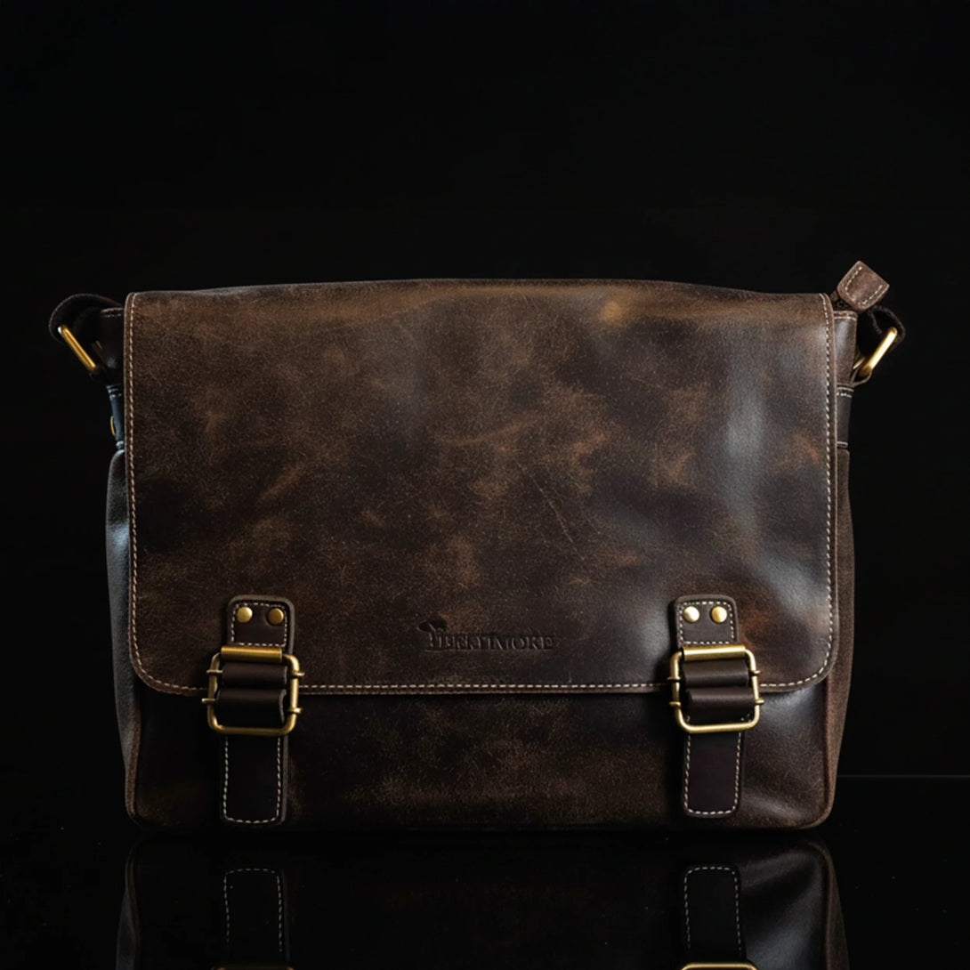 Personalized leather wallet and belt gift set for men in dark brown with brass buckles